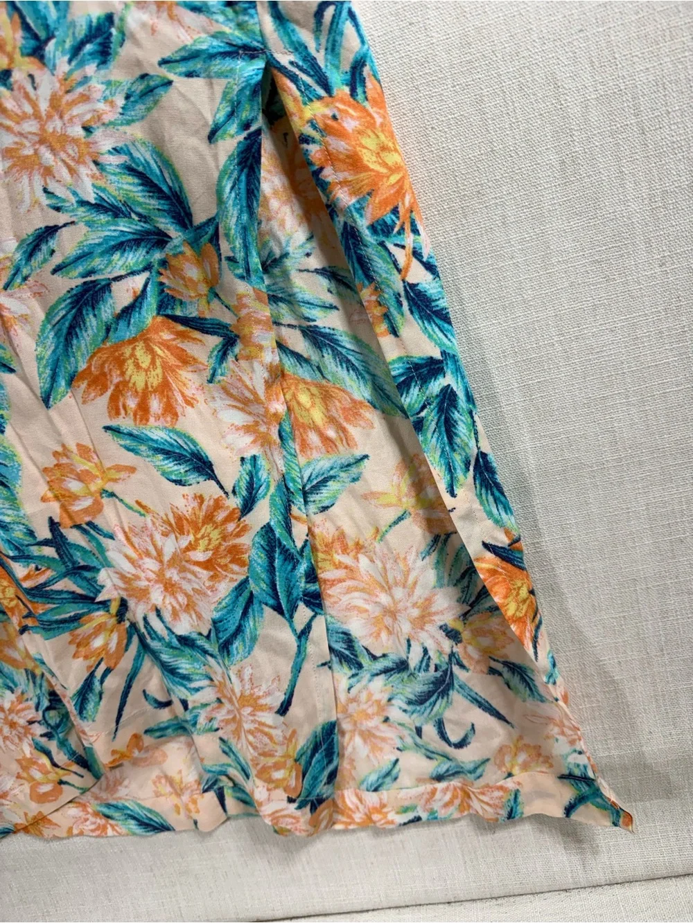Tori Praver Peach & Teal Floral Long Sleeve Kimono Dress